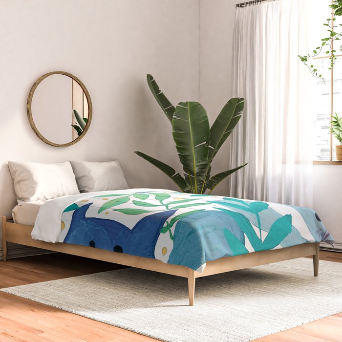 Cats and branches - blue and green Comforter Gallery Image 2