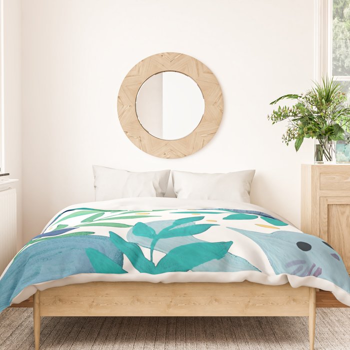 Cats and branches - blue and green Duvet Cover Gallery Image 3