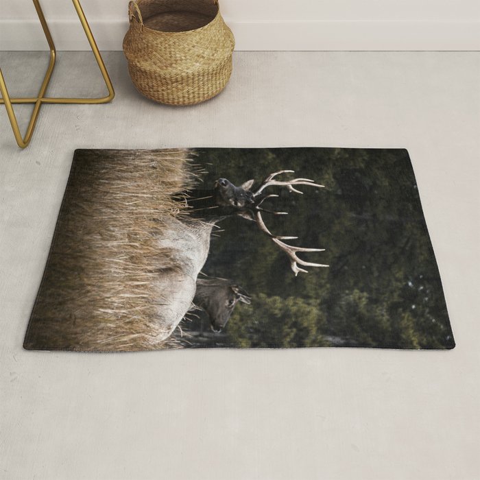 Two Elk in the Canadian Rocky Mountains Rug Gallery Image 1