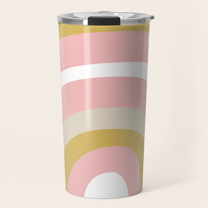Splendid Rainbow in Golden Mustard Yellow, Pink, Taupe, and White Travel Mug Gallery Image 1