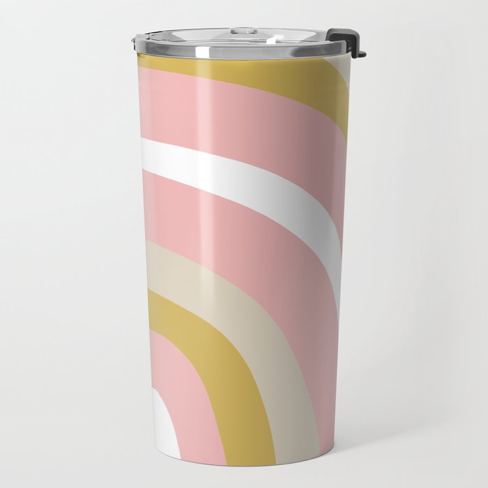 Splendid Rainbow in Golden Mustard Yellow, Pink, Taupe, and White Travel Mug Gallery Image 2