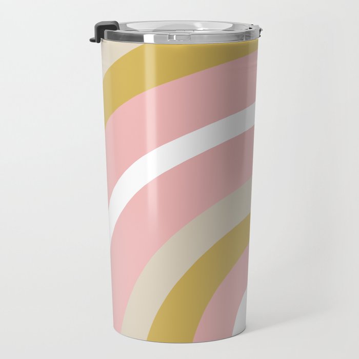 Splendid Rainbow in Golden Mustard Yellow, Pink, Taupe, and White Travel Mug Gallery Image 3