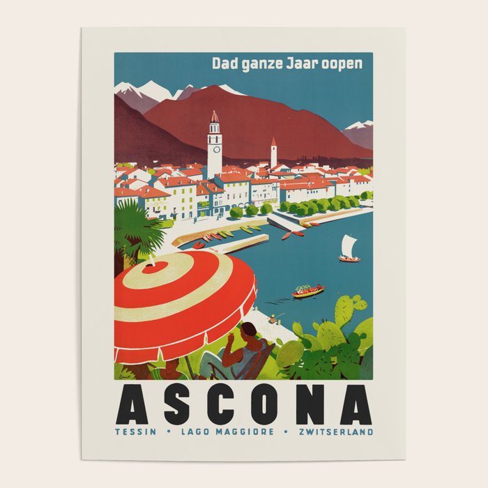 Ascona Vintage Art Deco Travel Poster, 1930s Poster Gallery Image 1