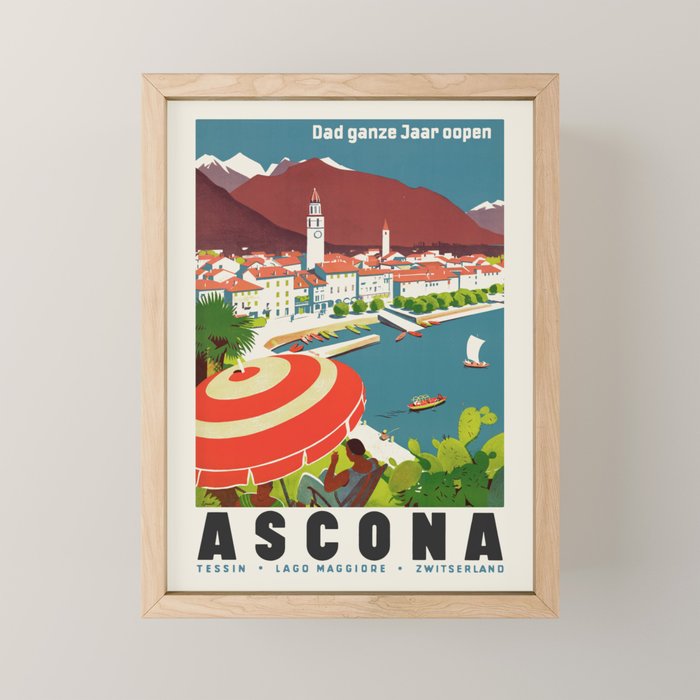 Ascona Vintage Art Deco Travel Poster, 1930s Mini Art Print Gallery Image 1