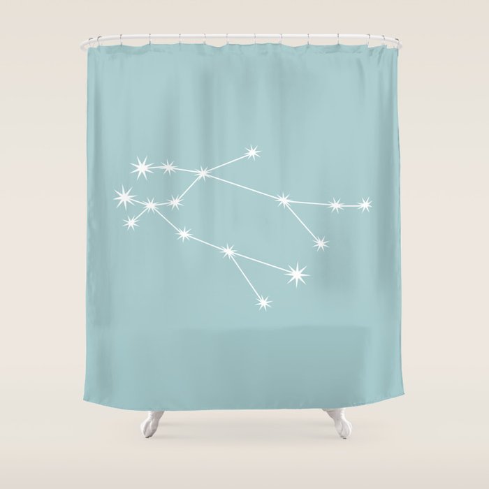 Gemini Zodiac Star Constellation Line Art Pastel Teal Shower Curtain Gallery Image 1