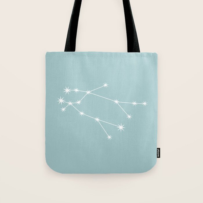 Gemini Zodiac Star Constellation Line Art Pastel Teal Tote Bag Gallery Image 1