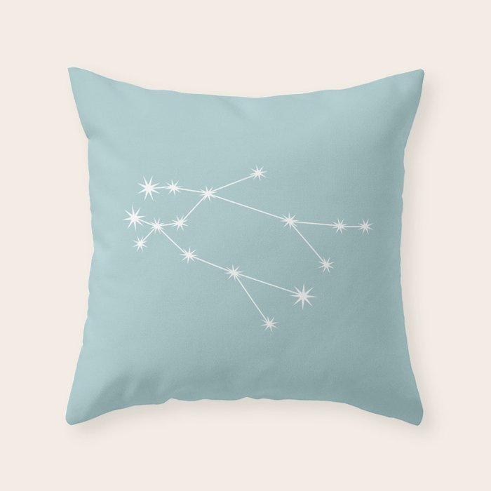 Gemini Zodiac Star Constellation Line Art Pastel Teal Throw Pillow Gallery Image 6