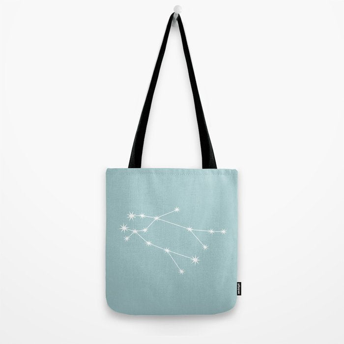 Gemini Zodiac Star Constellation Line Art Pastel Teal Tote Bag Gallery Image 2