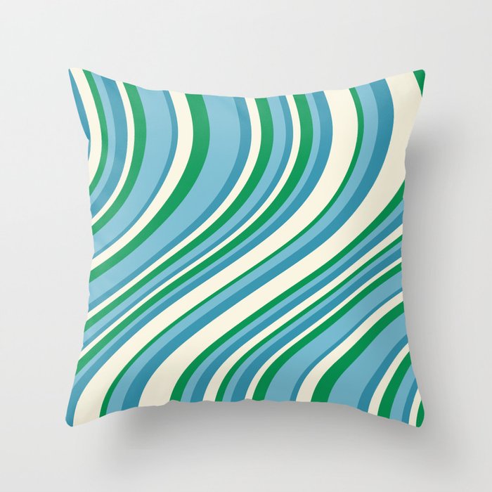 Wavy Stripes XXVII - Beachy Blue and Green Throw Pillow Gallery Image 6