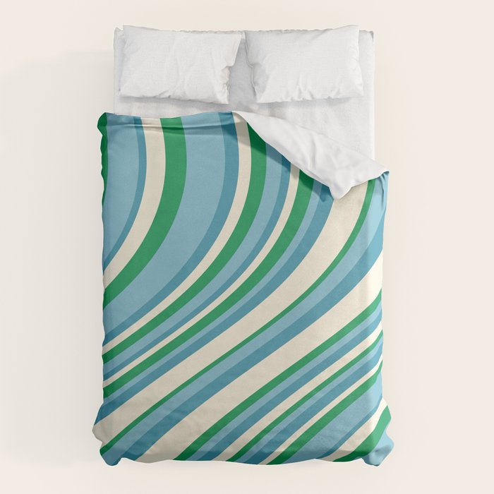 Wavy Stripes XXVII - Beachy Blue and Green Duvet Cover Gallery Image 1