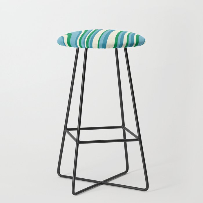 Wavy Stripes XXVII - Beachy Blue and Green Stool Gallery Image 1