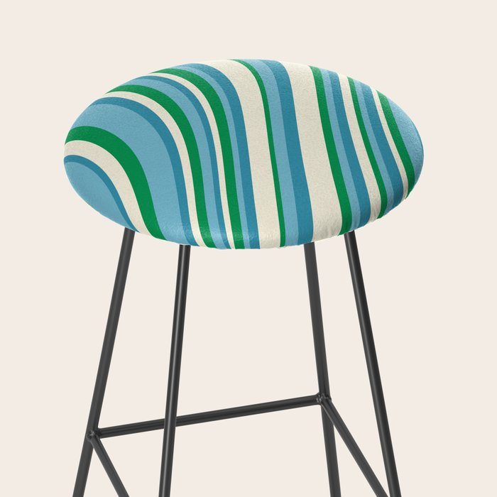 Wavy Stripes XXVII - Beachy Blue and Green Stool Gallery Image 2