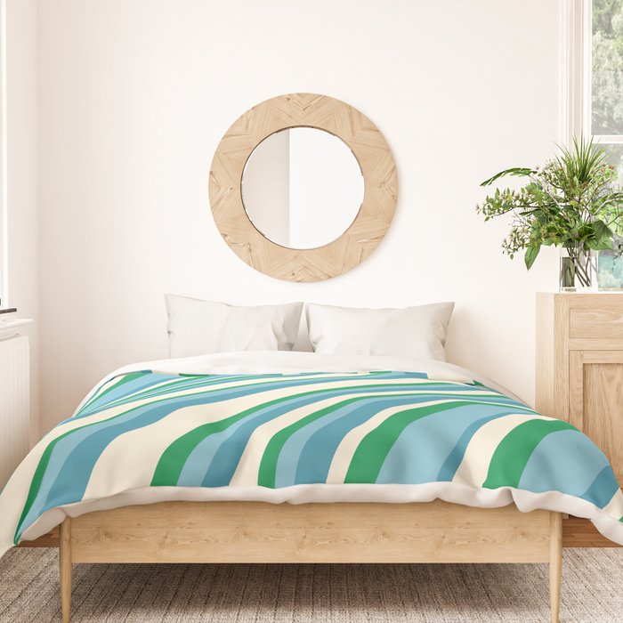 Wavy Stripes XXVII - Beachy Blue and Green Duvet Cover Gallery Image 3