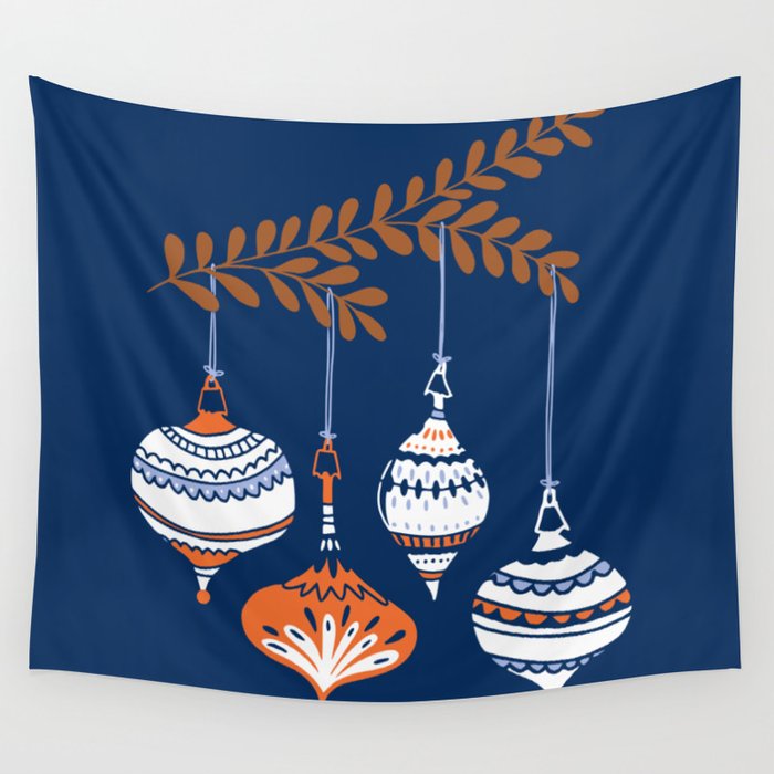 Cheerful little Christmas baubles blue Wall Tapestry Gallery Image 1