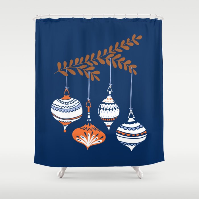 Cheerful little Christmas baubles blue Shower Curtain Gallery Image 1