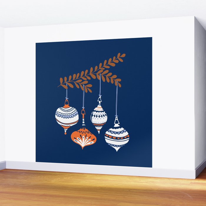 Cheerful little Christmas baubles blue Wall Mural Gallery Image 2