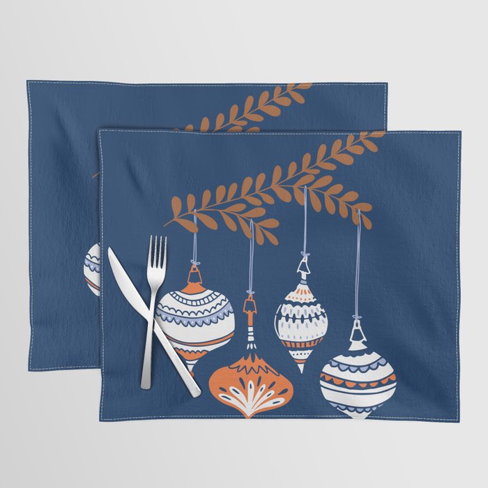 Cheerful little Christmas baubles blue Placemat Gallery Image 1
