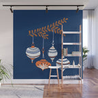 Cheerful little Christmas baubles blue Wall Mural Gallery Image 1