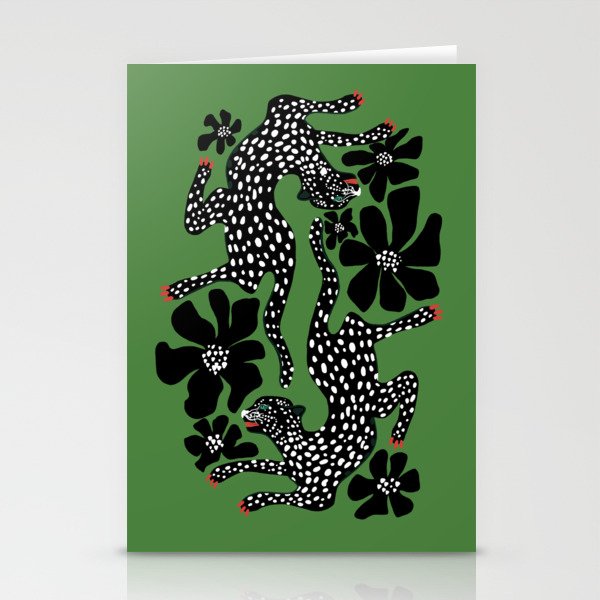 Leopards pattern art print on green background Stationery Card Gallery Image 2