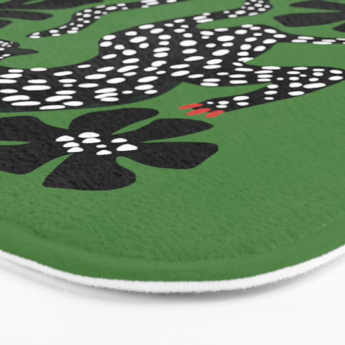 Leopards pattern art print on green background Bath Mat Gallery Image 3