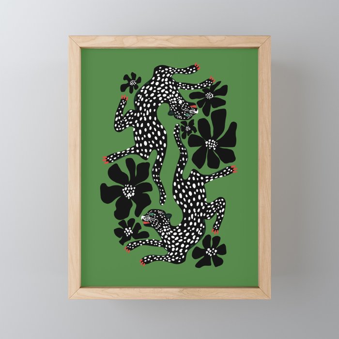Leopards pattern art print on green background Mini Art Print Gallery Image 1