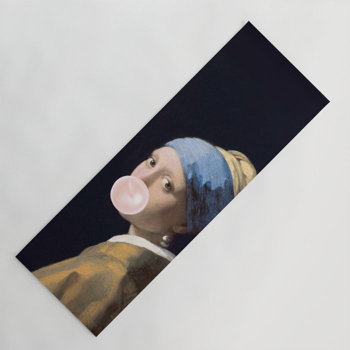 Girl with Pearl Earing Blowing Gum Yoga Mat Gallery Image 1