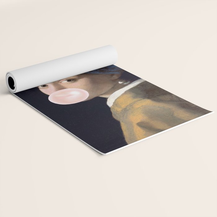 Girl with Pearl Earing Blowing Gum Yoga Mat Gallery Image 2