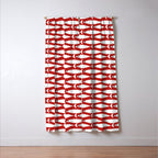 Mid Century Modern Fish Pattern in Red, White, and Nautical Navy Blue Window Curtain Gallery Image 3