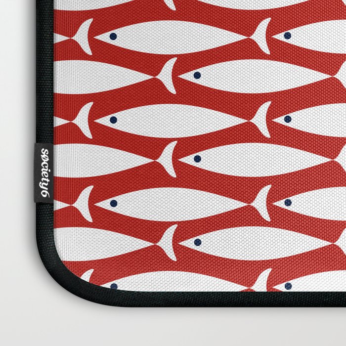 Mid Century Modern Fish Pattern in Red, White, and Nautical Navy Blue Laptop Sleeve Gallery Image 3