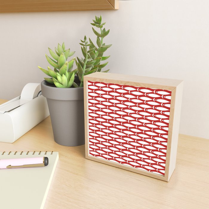 Mid Century Modern Fish Pattern in Red, White, and Nautical Navy Blue Mini Art Print Gallery Image 2