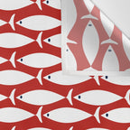 Mid Century Modern Fish Pattern in Red, White, and Nautical Navy Blue Wall Tapestry Gallery Image 3