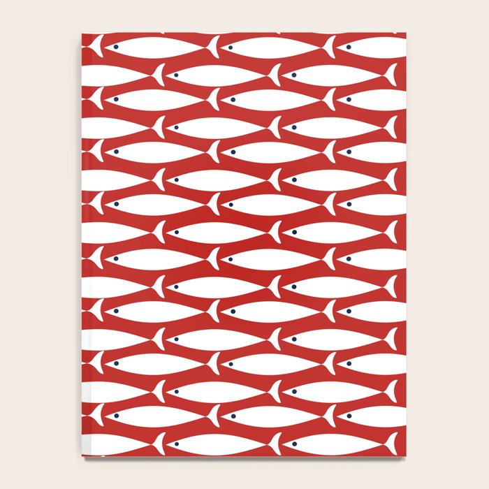 Mid Century Modern Fish Pattern in Red, White, and Nautical Navy Blue Notebook Gallery Image 4
