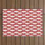 Mid Century Modern Fish Pattern in Red, White, and Nautical Navy Blue Outdoor Rug Gallery Image 1