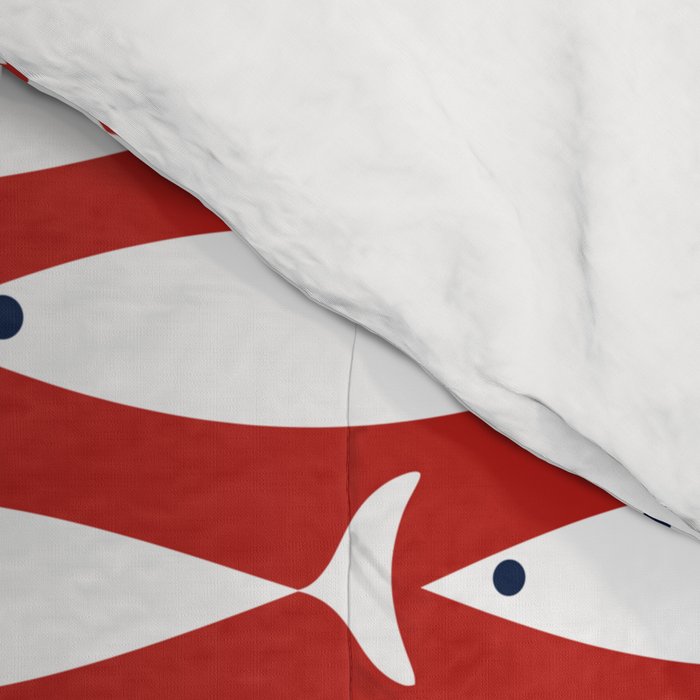 Mid Century Modern Fish Pattern in Red, White, and Nautical Navy Blue Comforter Gallery Image 4