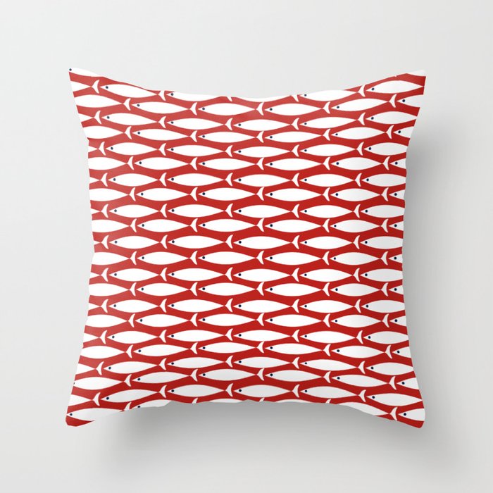 Mid Century Modern Fish Pattern in Red, White, and Nautical Navy Blue Throw Pillow Gallery Image 6