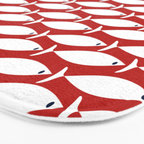 Mid Century Modern Fish Pattern in Red, White, and Nautical Navy Blue Bath Mat Gallery Image 3