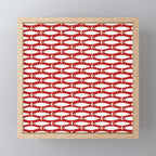 Mid Century Modern Fish Pattern in Red, White, and Nautical Navy Blue Mini Art Print Gallery Image 1