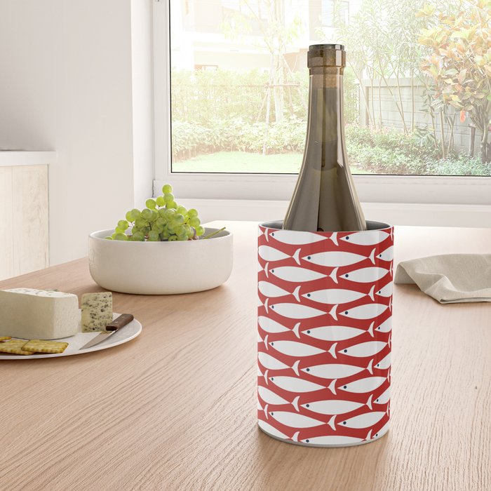 Mid Century Modern Fish Pattern in Red, White, and Nautical Navy Blue Wine Chiller Gallery Image 4