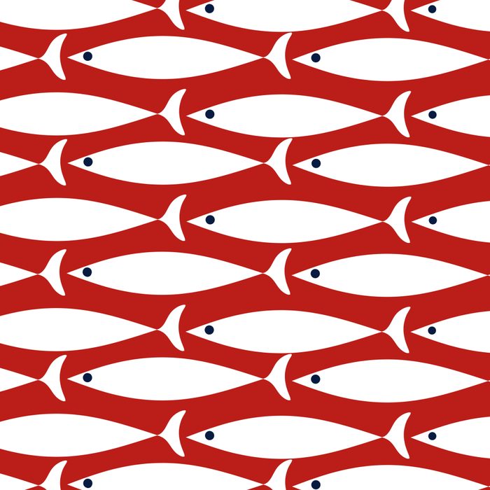 Mid Century Modern Fish Pattern in Red, White, and Nautical Navy Blue Coffee Mug Gallery Image 2