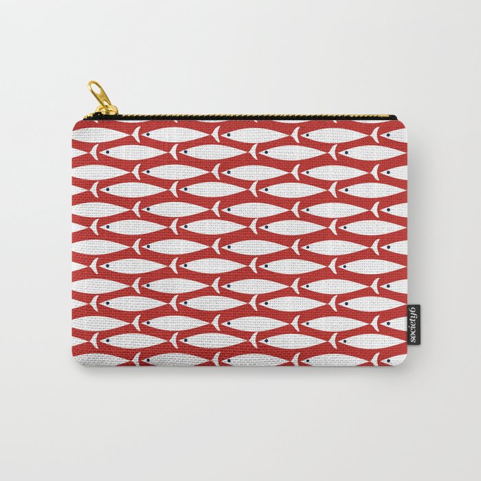 Mid Century Modern Fish Pattern in Red, White, and Nautical Navy Blue Carry All Pouch Gallery Image 1