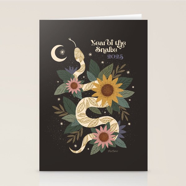 Year of the Snake 2025 - Black Stationery Card Gallery Image 2