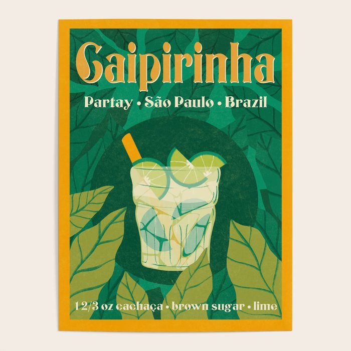 Cairpirinha Vintage Cocktail Design Poster Gallery Image 1