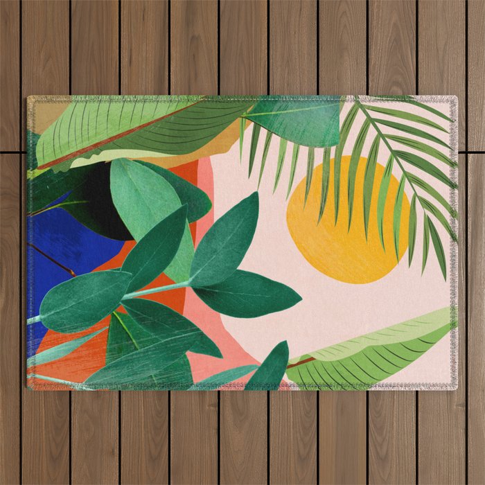 Abstract Art Tropical Leaves 126 Outdoor Rug Gallery Image 1