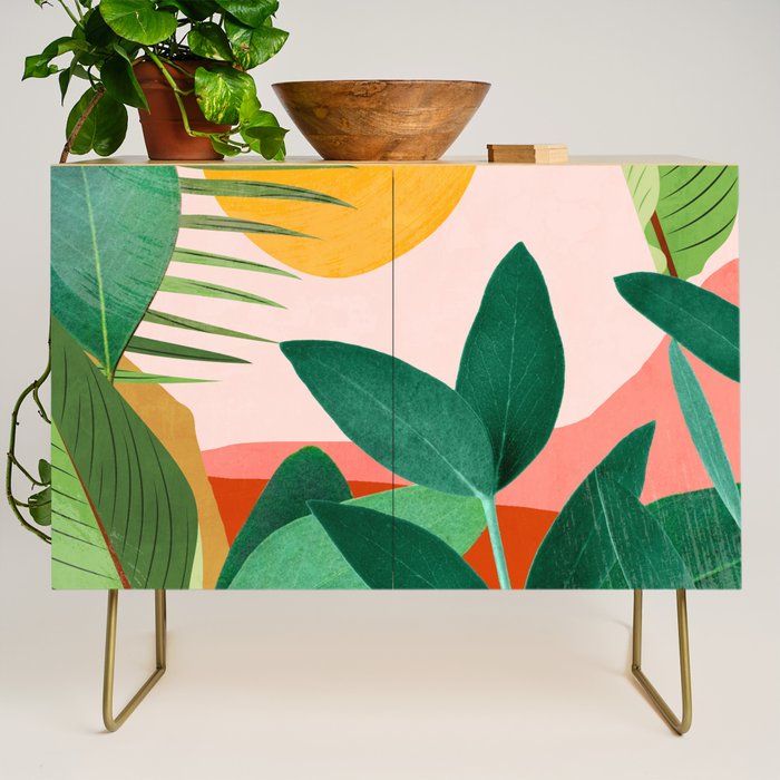 Abstract Art Tropical Leaves 126 Credenza Gallery Image 1
