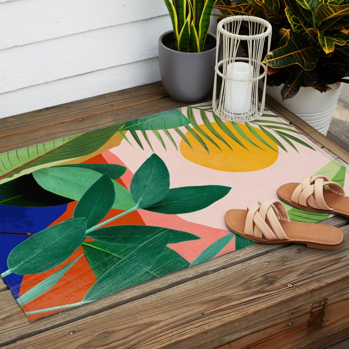 Abstract Art Tropical Leaves 126 Outdoor Rug Gallery Image 2