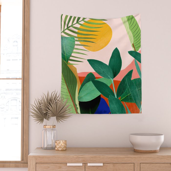 Abstract Art Tropical Leaves 126 Wall Tapestry Gallery Image 2