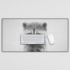 Raccoon - Black & White Desk Mat Gallery Image 1