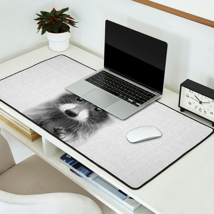Raccoon - Black & White Desk Mat Gallery Image 2