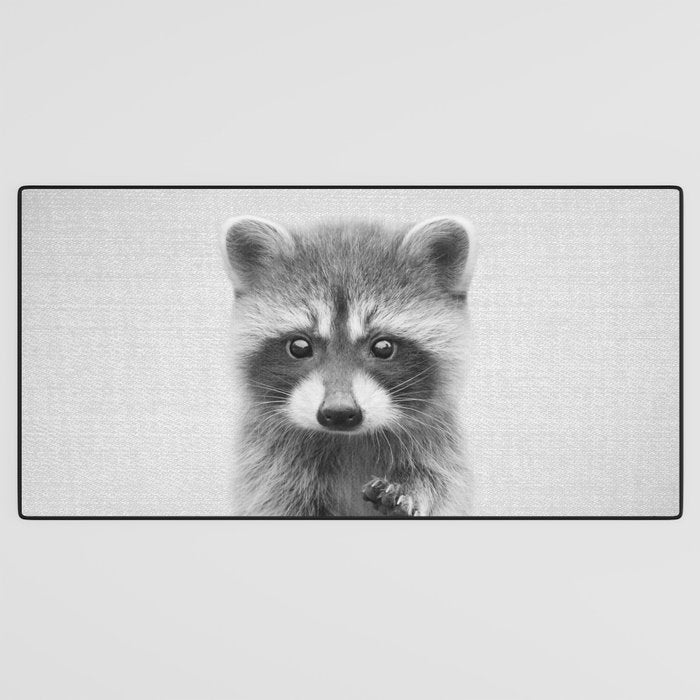 Raccoon - Black & White Desk Mat Gallery Image 3
