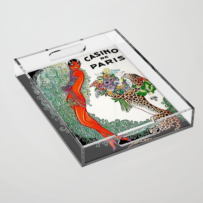 Roaring twenties Ziegfeld Follies Parisian Josephine Baker Casino de Paris performance African American cabaret vintage poster Acrylic Tray Gallery Image 1